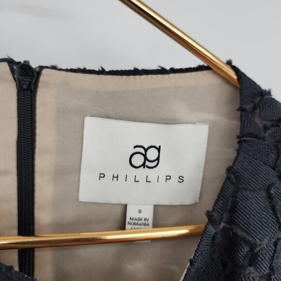 Ag Phillips Sheath Black Lace Dress Textured Cocktail Silk Blend Size 0 - Picture 2 of 6